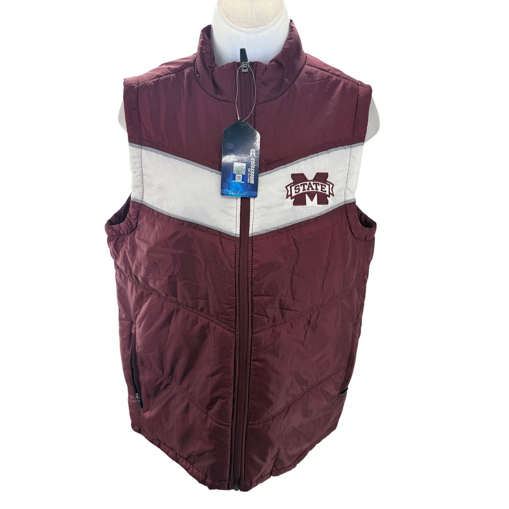 Colosseum Mississippi State Maroon  Full Zip‎ Puffer Vest Jacket Mens Small NEW